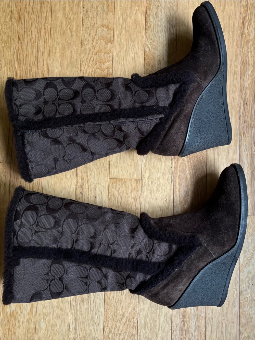 NWOT Coach Jordan's Brown Signature Wedge Winter Boots Size 7.5
